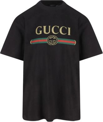 Gucci T-shirt van katoenjersey en zijde met print - Dames - T-shirts - Zwart - M - Katoen - Tops