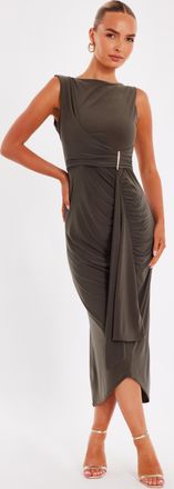 Quiz Womens ITY Wrap Maxi Dress with Gold Bar Trim