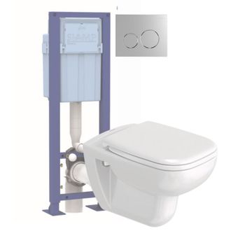 Duravit Pack Inodoro Suspendido Sin Brida Duravit C&oacute;digo D Con Asiento Antica&iacute;da Sint&eacute;tico + Estructura Soporte Siamp + Mando Cromado