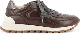 Brunello Cucinelli Schoenen, Dames, Bruin, 39 EU, Leer, Low-top leren sneakers