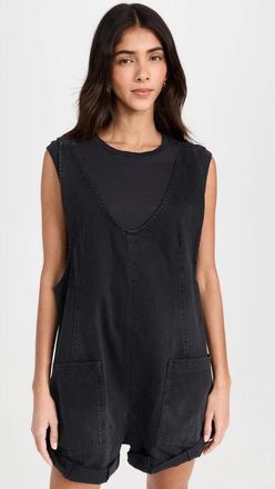 Free People We the Free High Roller Shortall Women Black Denim Preppy KFC1193