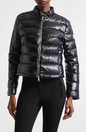 Moncler Papillon Crop Lacquered Nylon Puffer Jacket in Black at Nordstrom, Size 3