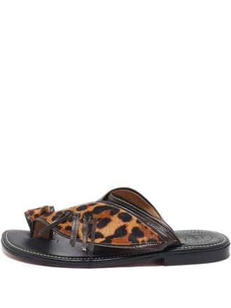 Christian Louboutin leopard-print fringe sandals - men - Leather/Leather/Calf Hair - 43.5 - Brown