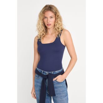 Good American Womens The Weightless Sculpting Modern Tank Bodysuit | Horizon Ink, Size Medium | Good American by Khlo&Egrave; Kardashian