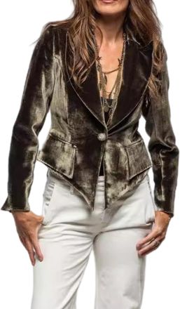 Generic Vintage Velvet Blazer Jacket for Womens, Long Sleeve Notched Lapel Single Button Business Office Jackets Coat with Pocket (Army Green,M)