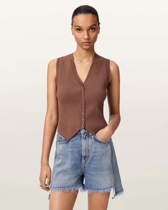 AllSaints Cruz Ribbed Knitted Waistcoat