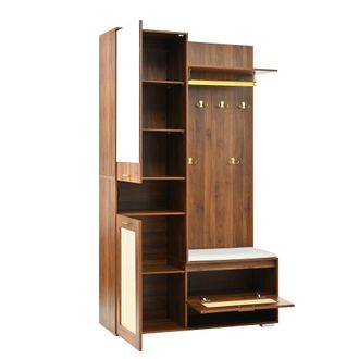 STILVORA Mueble De Recibidor Con 3 Puertas, Espejo, Banco Y Led 16 Colores, Estilo Moderno, En Mdf, Nogal/blanco, 110&times;38&times;190 Cm