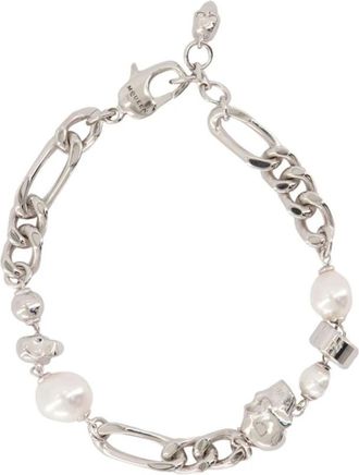 Alexander McQueen Armband met schedel en parels - Heren - Armbanden - Grijs - ONE Size - Accessoires