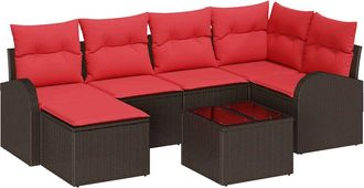 vidaXL Juego De Sof&aacute; 7 Uds. Marr&oacute;n Y Rojo Rat&aacute;n Sint&eacute;tico Vidaxl