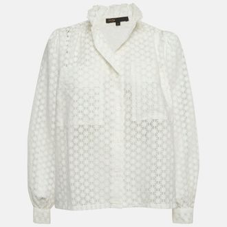 Maje White Floral Pattern Chiffon Sheer Shirt