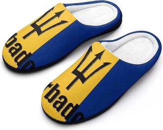 Generic Barbados Flag Barbadian Mens Slippers Slip On Comfortable Fleece Cotton House Shoes Winter