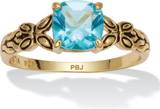 Palm Beach Jewelry Cushion Cut Birthstone Ring in Gold-plated Sterling Silver