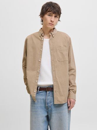 Jack & Jones Langarmhemd JACK & JONES JJECLASSIC CORD SHIRT L/S SN, Herren, Gr. XXL, N-Gr, crockery, Web, Obermaterial: 100% Baumwolle, unifarben, comfort fit, Hem