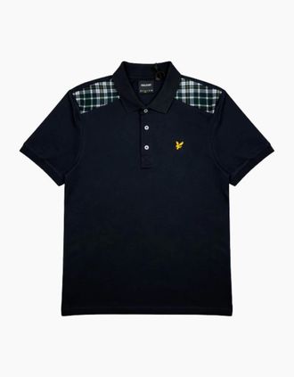 Lyle & Scott Mens Lyle and Scott Check Panelled Polo Shirt Dark Navy - Size: 40