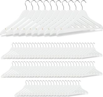 Relaxdays Pack 90 Perchas Ropa Con Gancho Giratorio, Madera, Blanco, 44,5 Cm De Ancho