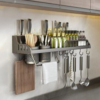OEM Estanter&iacute;a De Pared Multifuncional Para El Hogar, Especiero, Estante De Cocina Sin Taladrar Con 2 Tazas, 50 Cm