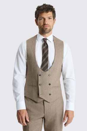 Moss Slim Fit Brown Twill Tweed Waistcoat