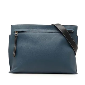 Loewe Navy Leather Messenger Bag Shoulder Bag (Pre-Owned)