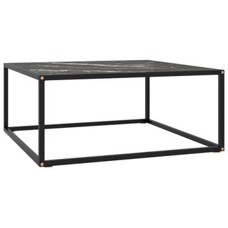 vidaXL Vidaxl - Mesa De Centro Negra Con Vidrio De M&aacute;rmol Negro 80x80x35 Cm