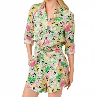 Lilly Pulitzer Sea View Linen Button Down Shirt In Multi Throwback Disney