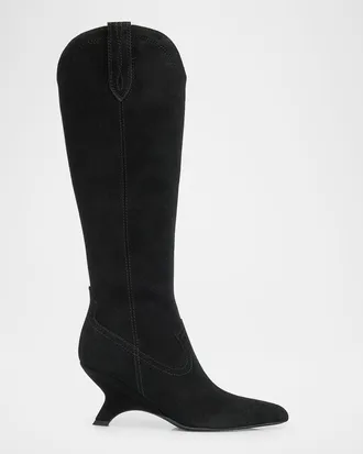 SIMKHAI Shadow Suede Western Knee Boots