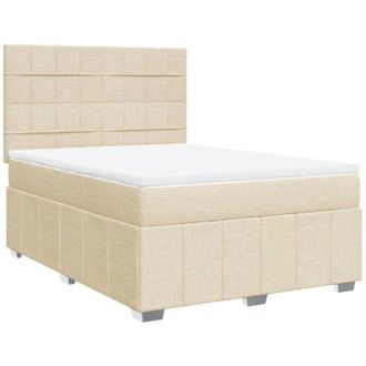 vidaXL Vidaxl - Cama Box Spring Con Colch&oacute;n Tela Color Crema 140x200 Cm