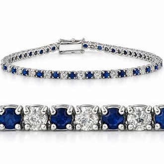 Pompeii3 5ct Blue Sapphire & Diamond Genuine Tennis Bracelet 14K White Gold