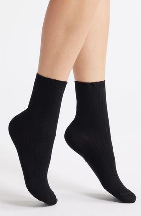 Nordstrom Rib Cotton Blend Crew Socks in Black at Nordstrom, Size 9