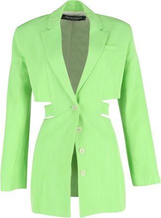 Jacquemus Pre-owned Womens Bari Neon Cutout Woven Mini Dress in Green Viscose Linen - Size EU 38 (Womens)