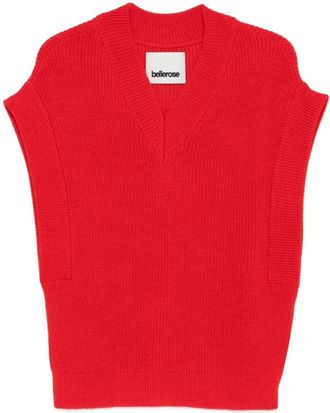 Bellerose Red V-Neck Sleeveless Ribbed Knit Jumper