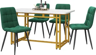 STILVORA Conjunto De Mesa Y Sillas Con 1 Mesa Y 4 Sillas, Para Cocina Y Comedor, Mdf Y Terciopelo, Verde Oscuro