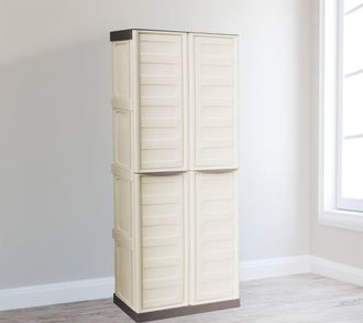Dmora Armario Para Exteriores O Exteriores Multiusos, 3 Puertas M&oacute;viles Y 3 Estantes De Polipropileno, 100% Made In Italy, 70x39h165 Cm, Color Beige, Con Em