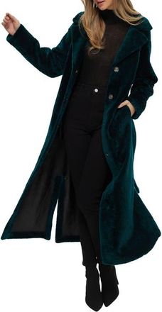Gorski Reversible Textured Genuine Shearling Coat with Side Slits, Belt in Emerald/black at Nordstrom, Size X-Small
