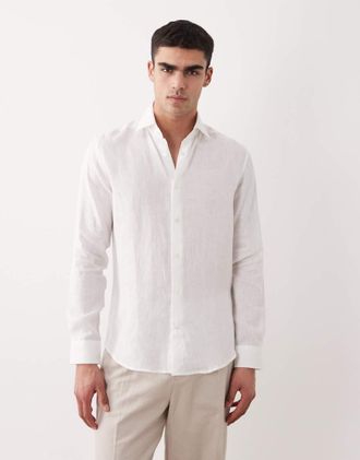 Mango Camicia comoda bianca 100% lino-Bianco