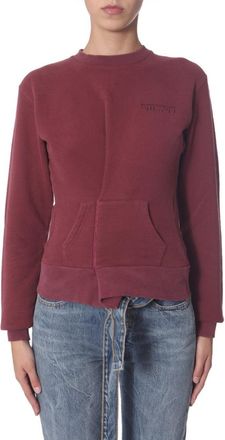 Unravel Asymmetrical Hem Burgundy Crew Neck Sweatshirt