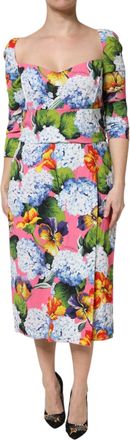 Dolce & Gabbana Womens Multicolor Floral Pleated Sheath Midi Dress Viscose Elastane