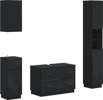 vidaXL Juego De Armarios De Ba&ntilde;o De 4 Piezas Hoorn Negro Vidaxl