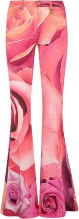 Roberto Cavalli Jeans, Dames, Roze, S, Katoen, Fit & Flare Jeans met Garden Rose Print