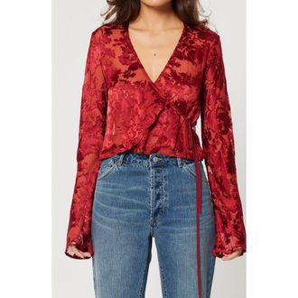 Rolla's Rodeo Sheer Burnout Wrap Top in Ruby at Nordstrom Rack, Size X-Large