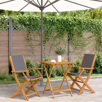 vidaXL Juego De Bistro De 3 Piezas Tela Y Madera Maciza Antracita Vidaxl