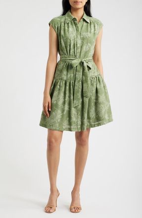Julia Jordan Floral Cap Sleeve Shirt Dress in Green Multi at Nordstrom, Size 10