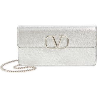 Valentino Garavani VLOGO Metallic Leather Shoulder Bag in Silver at Nordstrom
