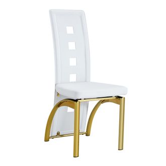 STILVORA Silla De Comedor Juego De 2 Con Respaldo De Motivo Geom&eacute;trico, Asiento Acolchado, Pu Blanco Mate, Patas De Metal Dorado