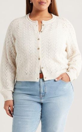 Treasure & Bond Nep Pointelle Cardigan in Ivory Dove at Nordstrom, Size 3X