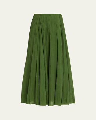 Vince Crinkled Pliss&eacute; Cotton-Blend Maxi Skirt