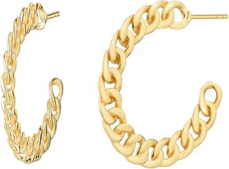 Gold & Honey Womens Flat Curb Link Hoop Earrings In Gold
