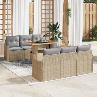 vidaXL Conjunto De Sof&aacute; De Jard&iacute;n 7 Pcs Beige Polirat&aacute;n Vidaxl