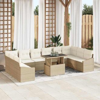 vidaXL Conjunto De Sof&aacute; De Jard&iacute;n Con Coj&iacute;n 11 Pcs Beige Y Crema Vidaxl