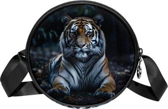 Generic Circle Crossbody Bag for Women, Tiger Small Sling Bag Daypack with Zipper Adjustable Shoulder Straps Casual Ladies Girls Round Purse