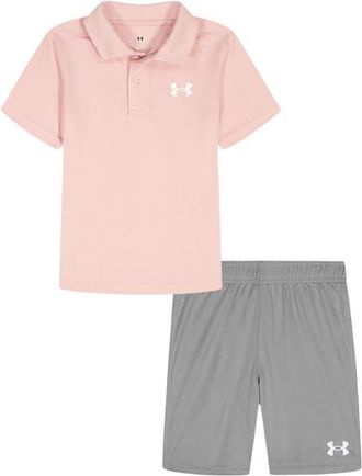 Under Armour Kids Polo & Shorts Set in Prime Pink at Nordstrom, Size 24M